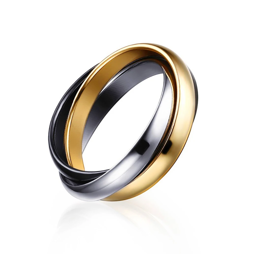 Klassische 3-Runden-Ring-Sets für Damen, Edelstahl, Hochzeit, Verlobung, weiblicher Fingerschmuck