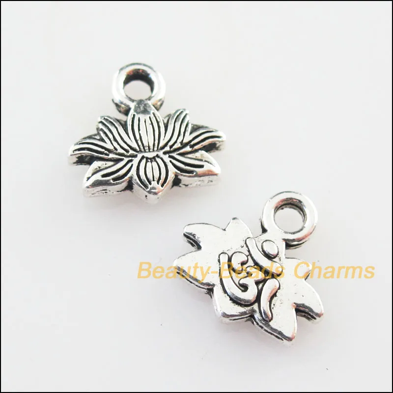 45 New Lotus Flower Charms Tibetan Silver Tone Yoga Pendants 10.5x11mm