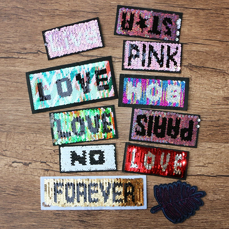 

Laser Colorful Live Love Star Letters Sequins Icon Embroidered Applique Patches For Clothes DIY Iron on Badges on the Backpack