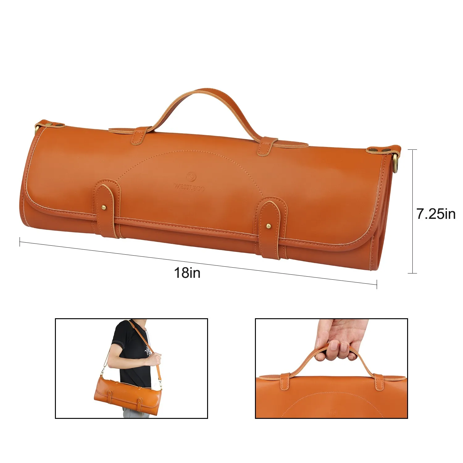 WESSLECO Microfiber Synthetic Leather Chef Knife Roll Bag Kitchen Cooking Portable Durable Storage Pockets