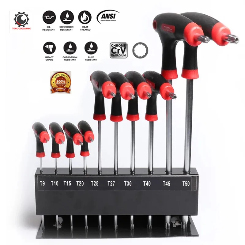 10PCS T-Handle Hex Key Set Universal Spanner Torx Ball-End Hexagon Double-End L Wrench Screwdriver,Bike Motorycle Reapair Tools