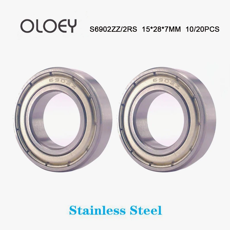 

S6902 ZZ 2RS 10/20PCS Stainless Steel Deep Groove Ball Bearings S6902ZZ 2RS 15*28*7 mm 440C material With Corrosion Resistance