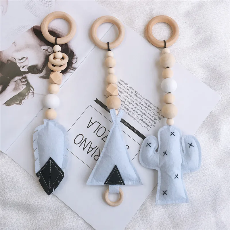 Newborn Baby Play Gym Toys Wood Stroller Toys Baby Hanging Wooden Beads Infant Crib Mobile Toys for Kids Nursery Tent Decoration