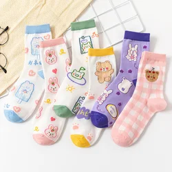 Animal Print Harajuku Kawaii Women Socks Rabbit Bear Design Cute Socks Abstract Oil Painting Korean Style Art Creative Sokken