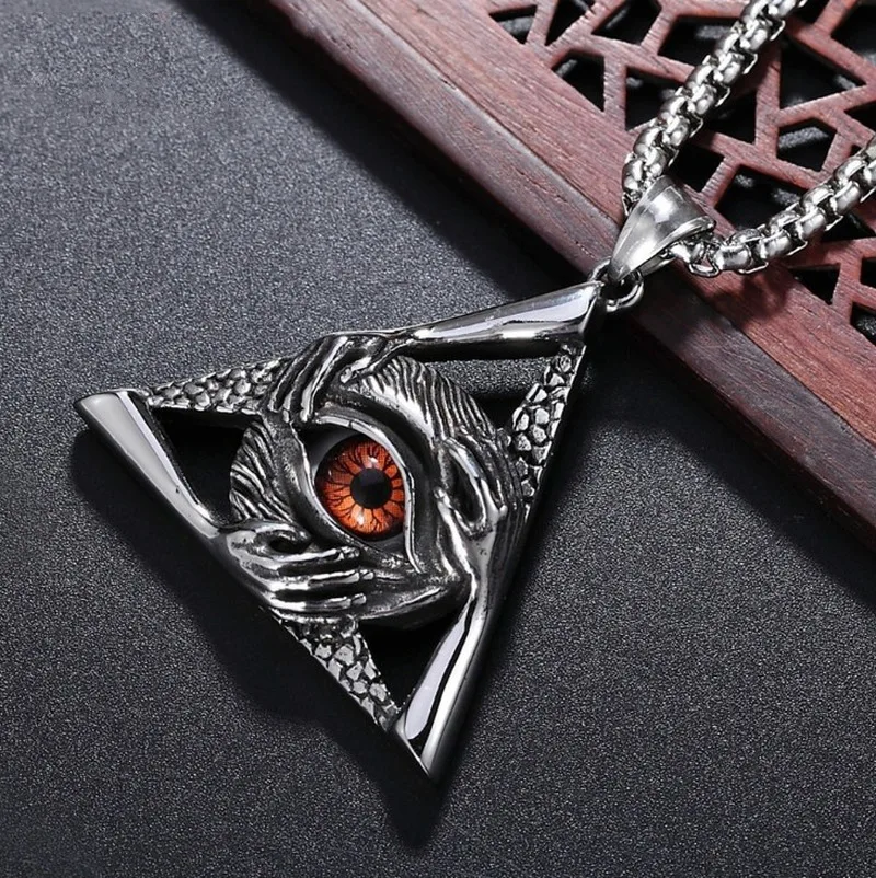 Retro religijny styl oko w trójkącie masońskich mężczyzn wysokiej jakości wisiorek metalowy naszyjnik klasyczny Punk mężczyzn biżuteria Amulet