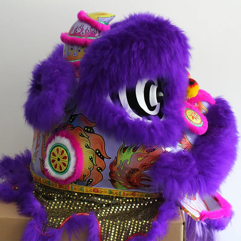 Purple Lion Dance Mascot Costume 100% Handmade Bamboo Choreography Lion Head Folk Traditional Art Mall Celebration Performance