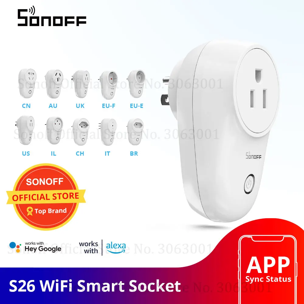 SONOFF S26R2 WiFi Power Socket US/UK/CN/AU/EU/IL/CH/IT/BR Smart Sockets Wireless Switch APP Remote Control Plug For Smart Home