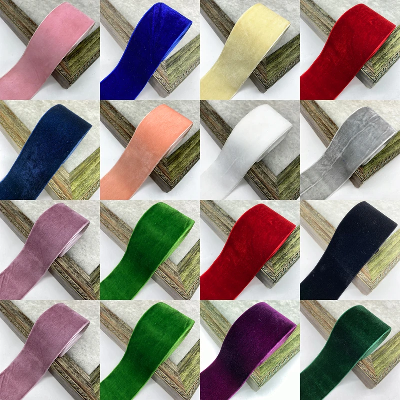 2yards/Lot 2inch 50mm Velvet Ribbon For Handmade Gift Bouquet Wrapping Supplies Home Party Decorations Christmas Ribbons