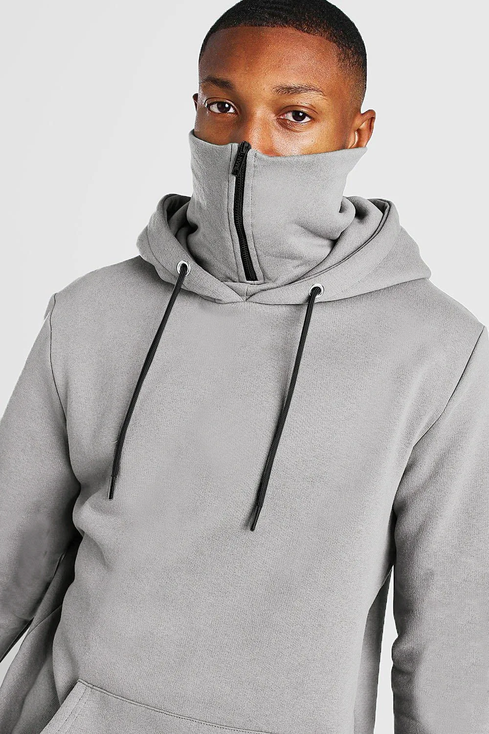 

2021 winter men's casual simple hooded mask zipper sweater solid color sweater men's plus velvet fashion personality hoodie