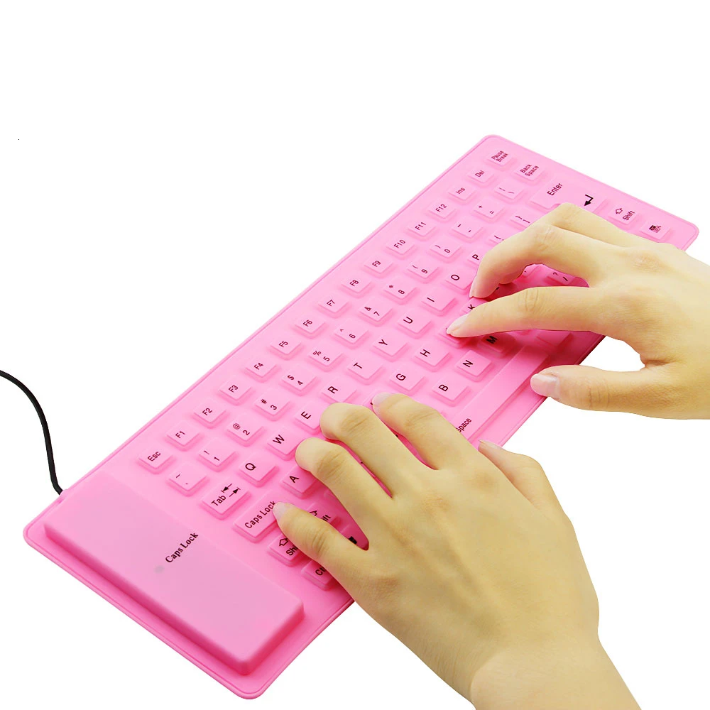 Flexibele Mini Opvouwbare Bedrade Usb Computer Toetsenborden Draagbare Waterdichte Roze Siliconen Zacht Slanke Opvouwbare Gaming Toetsenbord Voor Laptop