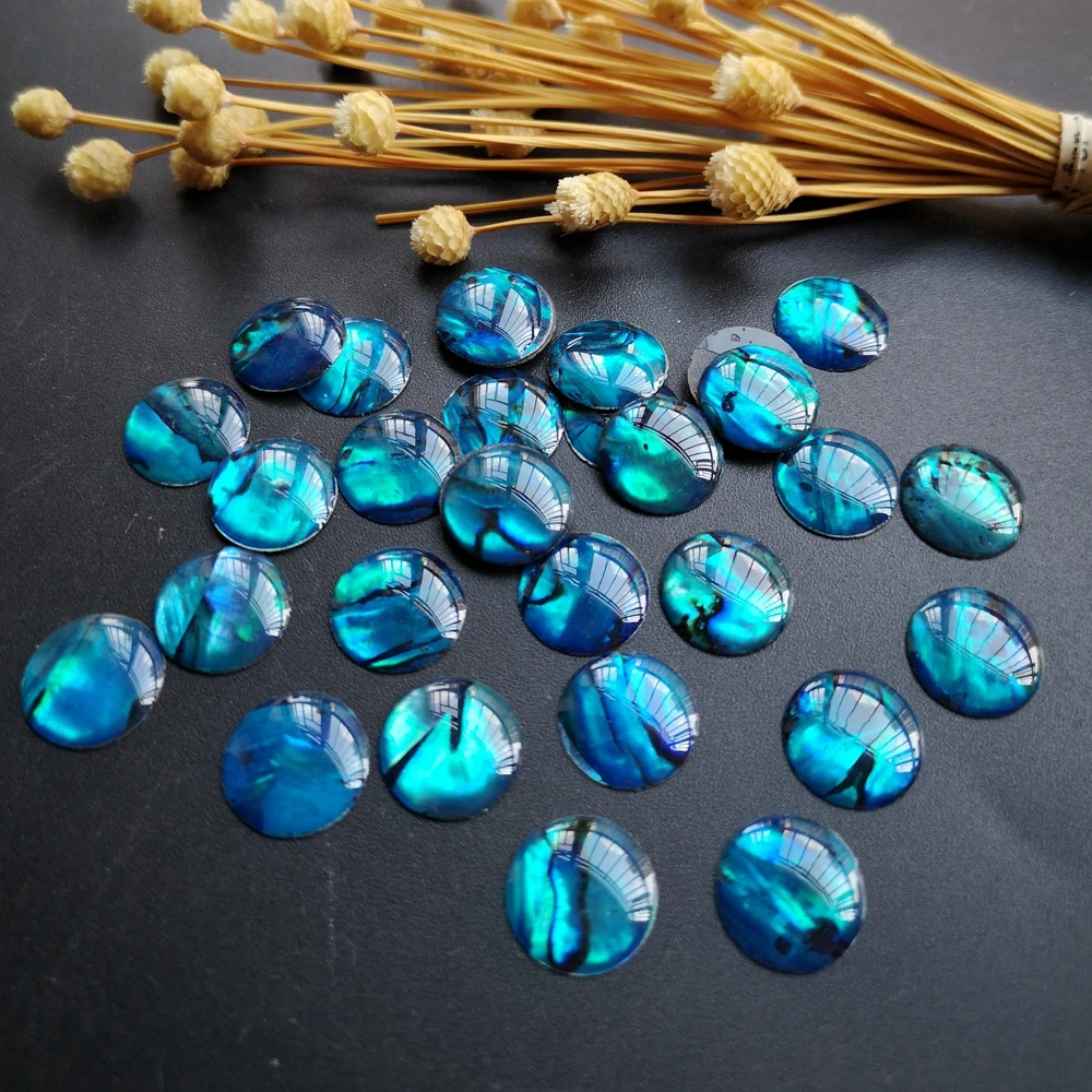 100pcs/lot 8mm 10mm 12mm Natural Round Cabochon Blue Abalone Shell Mother of Pearl shell  Round MOP Pearl shell for Fake Nails