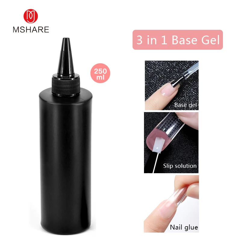 MSHARE Nail Glue Base Coat 3 in 1 Base Gel  Slip Solution 250g 250ml Soak Off Health Resin UV Varnish