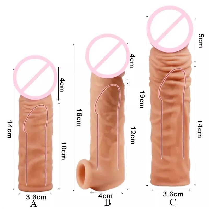 14/16/20CM Realistic Penis Sleeve Extender Reusable Dildos Condom Delay Ejaculation Dick Enlargement Sex Toys for Men