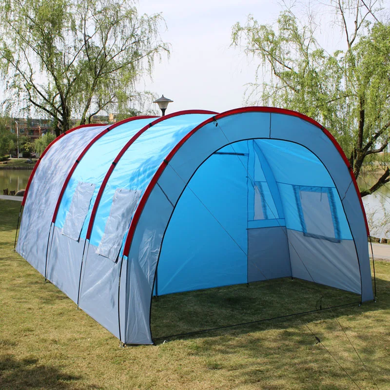 Tienda de campaña grande de fibra de vidrio, lona impermeable, equipo de túnel familiar, montañismo al aire libre, regalo de fiesta, protección Uv,