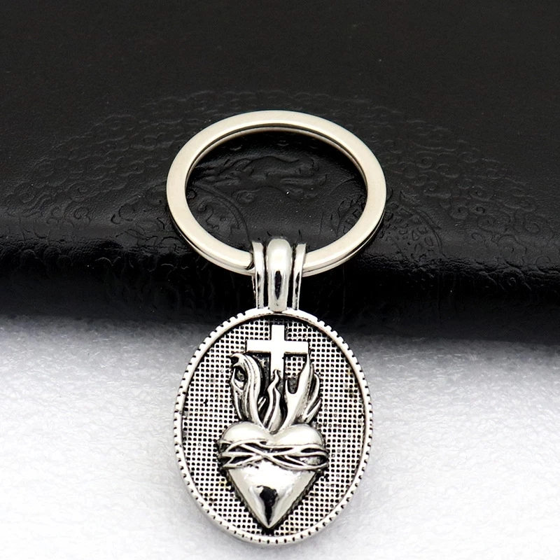Catholic Christ Jesus Europe And America Retro Sacred Heart Cross Jewelry Necklace Pendant Car Keychain Pendant