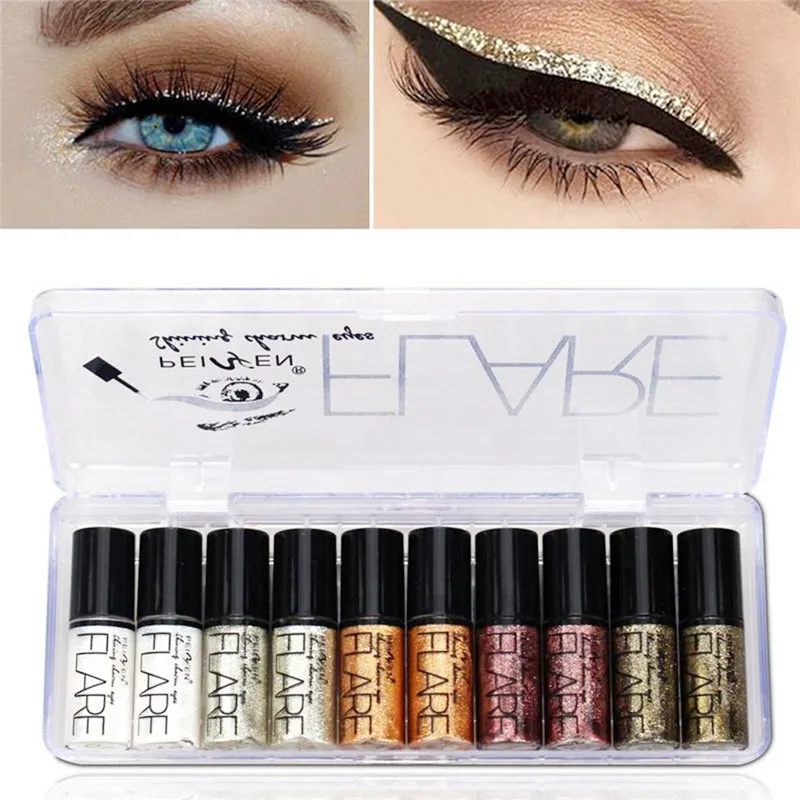 Professional Shiny Eye Liner Pen Cosmetics for Women Silver Rose Gold Color Liquid Glitter Eyeliner Makeup Beauty Tools T0570