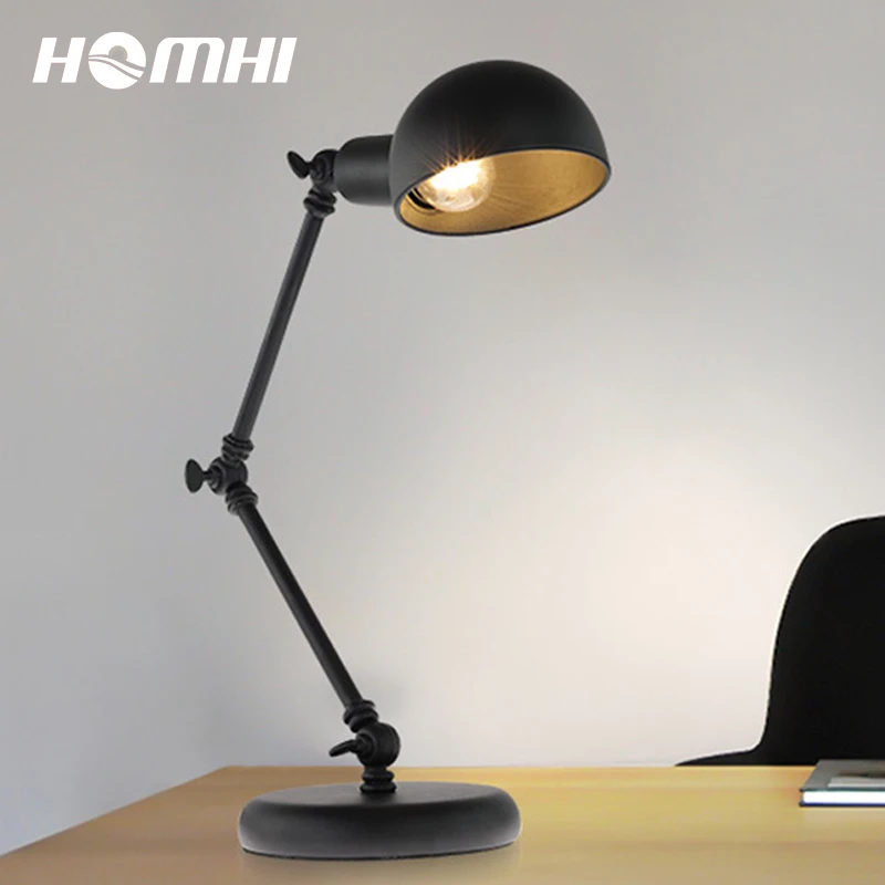 

Homhi Lamps Living Room LED Table Top Rustic Farmhouse Table Night Light For Desk Vintage Office Black Metal Industrial HDL-004