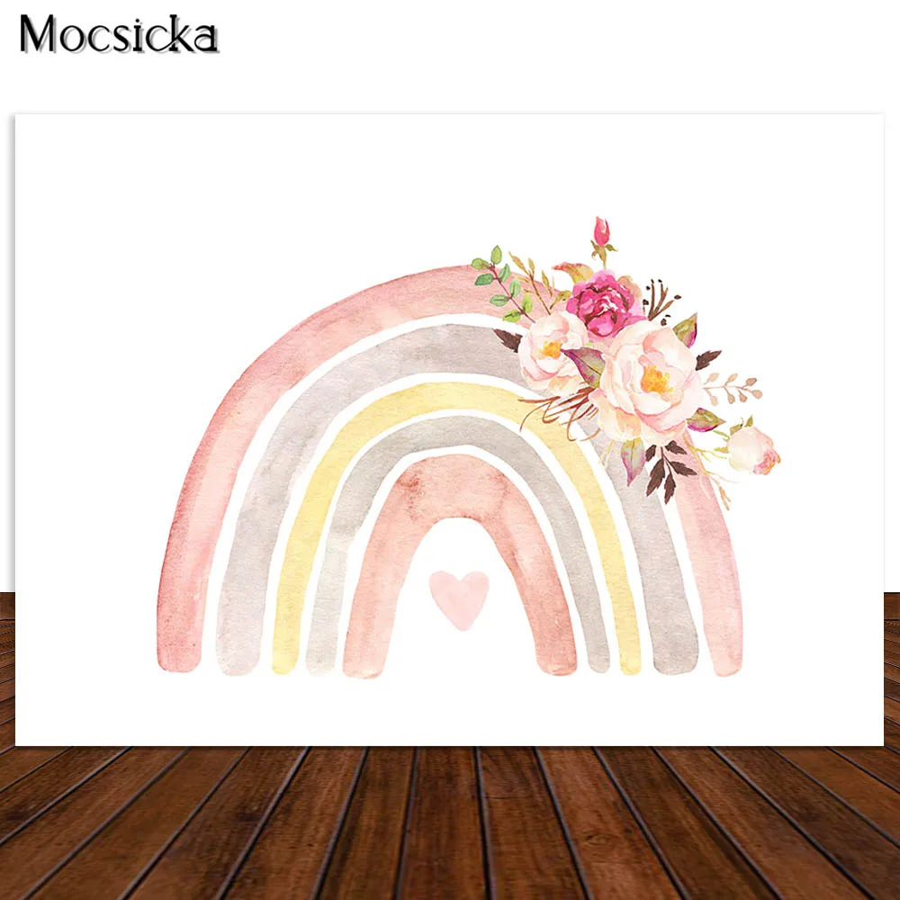 Đời Boho Rainbow Phông Nền Bohemia Cô Gái Bánh Sinh Nhật Đập Tan Chụp Ảnh Nền Hồng Trẻ Em Chân Dung Ảnh Đạo Cụ Phòng Thu