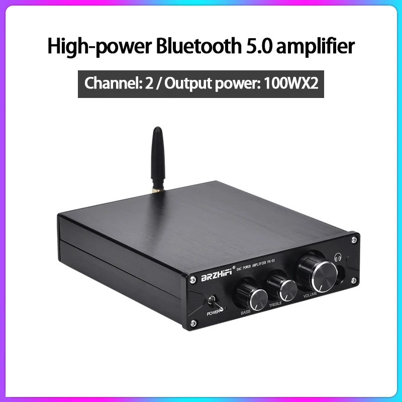 

KYYSLB 100W*2 4-8 Ohm Household High-power High-fidelity Bluetooth 5.0 Amplifier with 9018 Decoding Enthusiast Small Amplifier