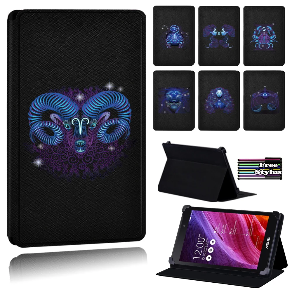 Fit Asus Memo Pad 7/Memo Pad 8 Me181C/Pad HD 7 ME173X ME173/Pad 10 ME102A ME103K Dust-proof Zodiac Tablet Case + Free Stylus