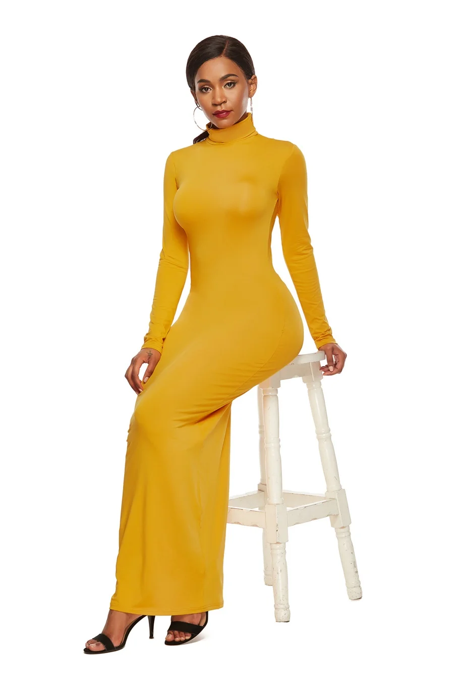 2020ฤดูร้อนยาวผู้หญิง Maxi ชุดเดรสปาร์ตี้สบายๆแขนยาว Solid Bodycon Dresses Slim Vestidos