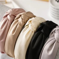 Women Wide Side Headband Solid Color Hair Accessories Twisted Knotted Head Hoop Simple Fabric Hairband Female Girls Hair Hoop