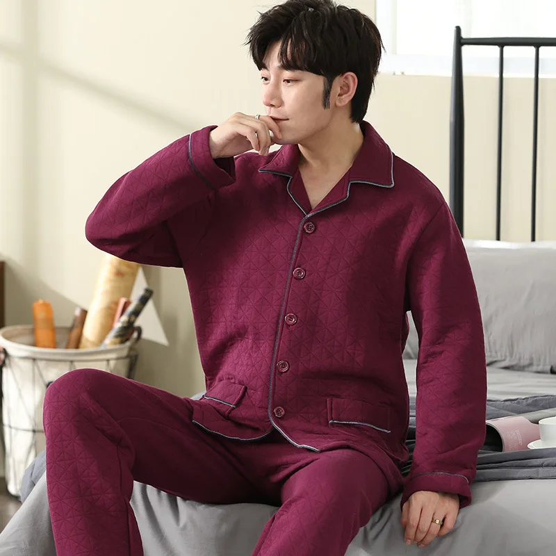 

Male Cotton Pajamas Suit Nightgown Men Sleep Set Sleepwear Nightwear Loose 2PCS Top&Pants Autumn Intimate Lingerie Pijamas