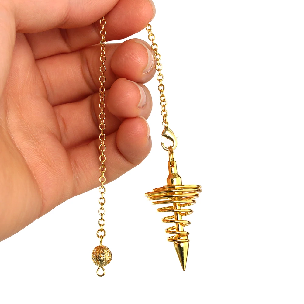 1Pcs Metal Pendulum Pendulo Radiestesia Pendulums for Dowsing Spiral Cone Antique Gold Silver Color Pyramid Pendule Reiki Amulet