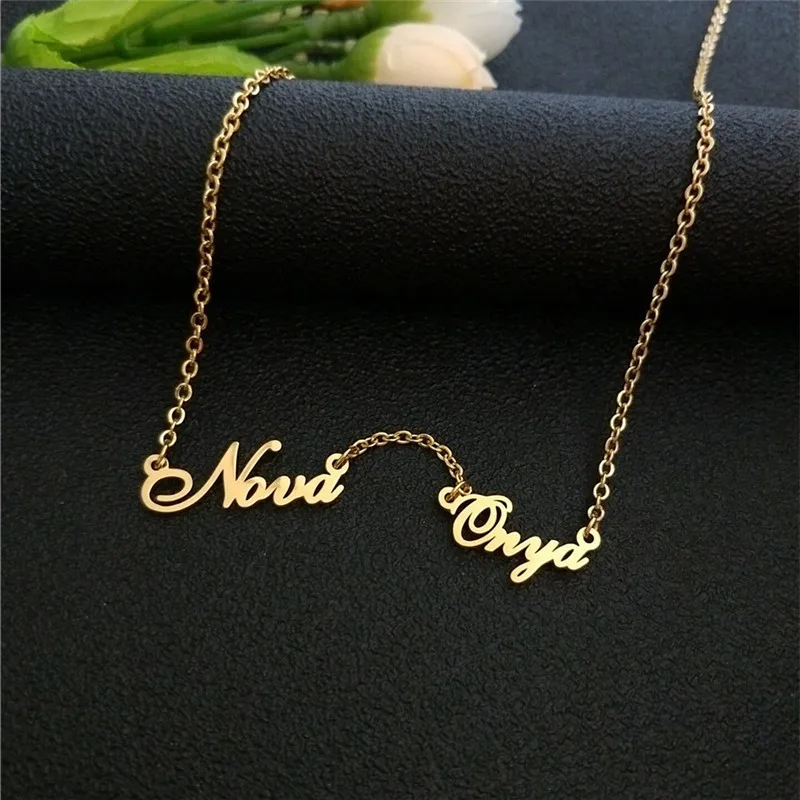 

Custom Double Name Necklaces Personalizad Customized Stainless Steel Chain Letter Necklaces Choker Friendship Jewelry Gift