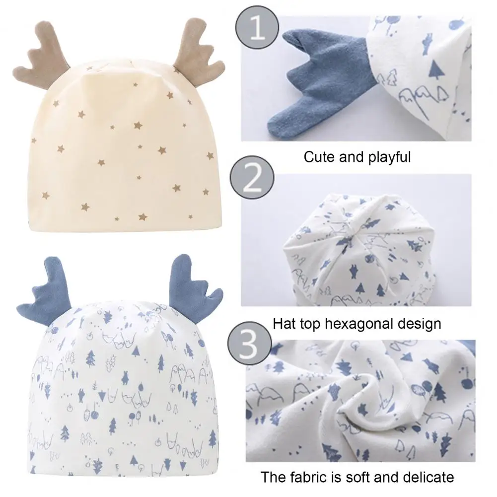 Newborn Baby Hat Cartoon Antlers Design All-match Cotton Infant Beanie Cap Summer Confinement Caps Children headgear for Spring