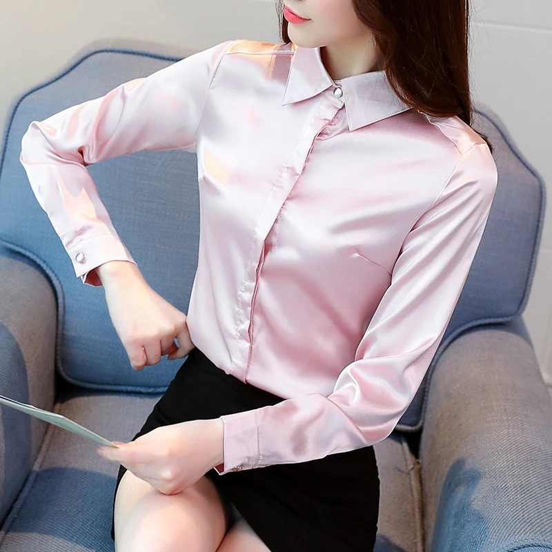 Elegant Silk Blouse Shirt Satin Woman Blouses Fashion Black White Pink Long Sleeve Blouse Women Tops blusas mujer de moda 2022