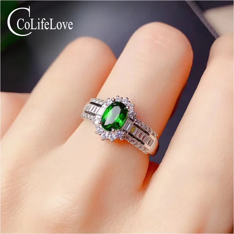 

CoLife Jewelry 925 Silver Diopside Ring for Party 5mm*7mm Natural Chrome Diopside Ring Fashion 925 Silver Gemstone Ring