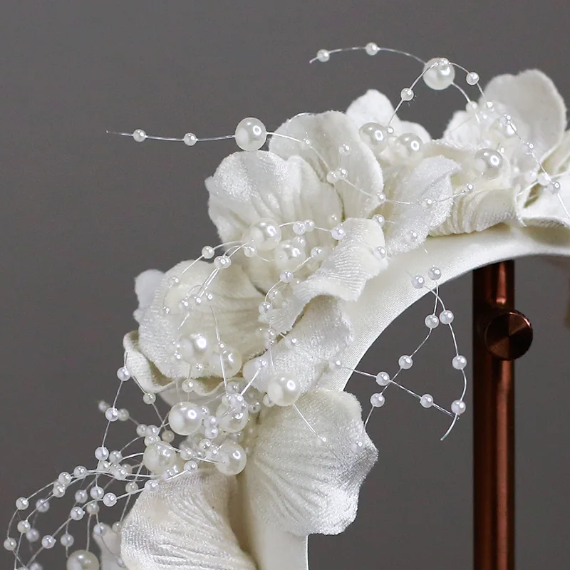 Francuski kwiat biały Hairband kobiety eleganckie akcesoria do włosów dla panny młodej ślubne tiara