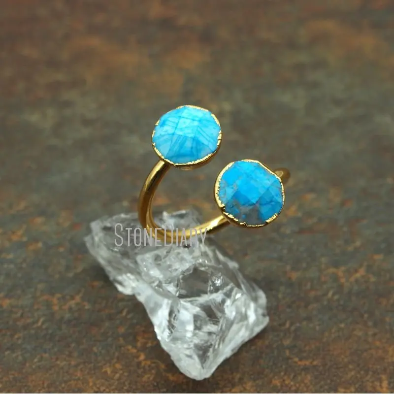 

RM5563 10Pcs Gold Color Faceted Round Shape Blue Natural Gemstone Turquoises Ring Outlet 10mm