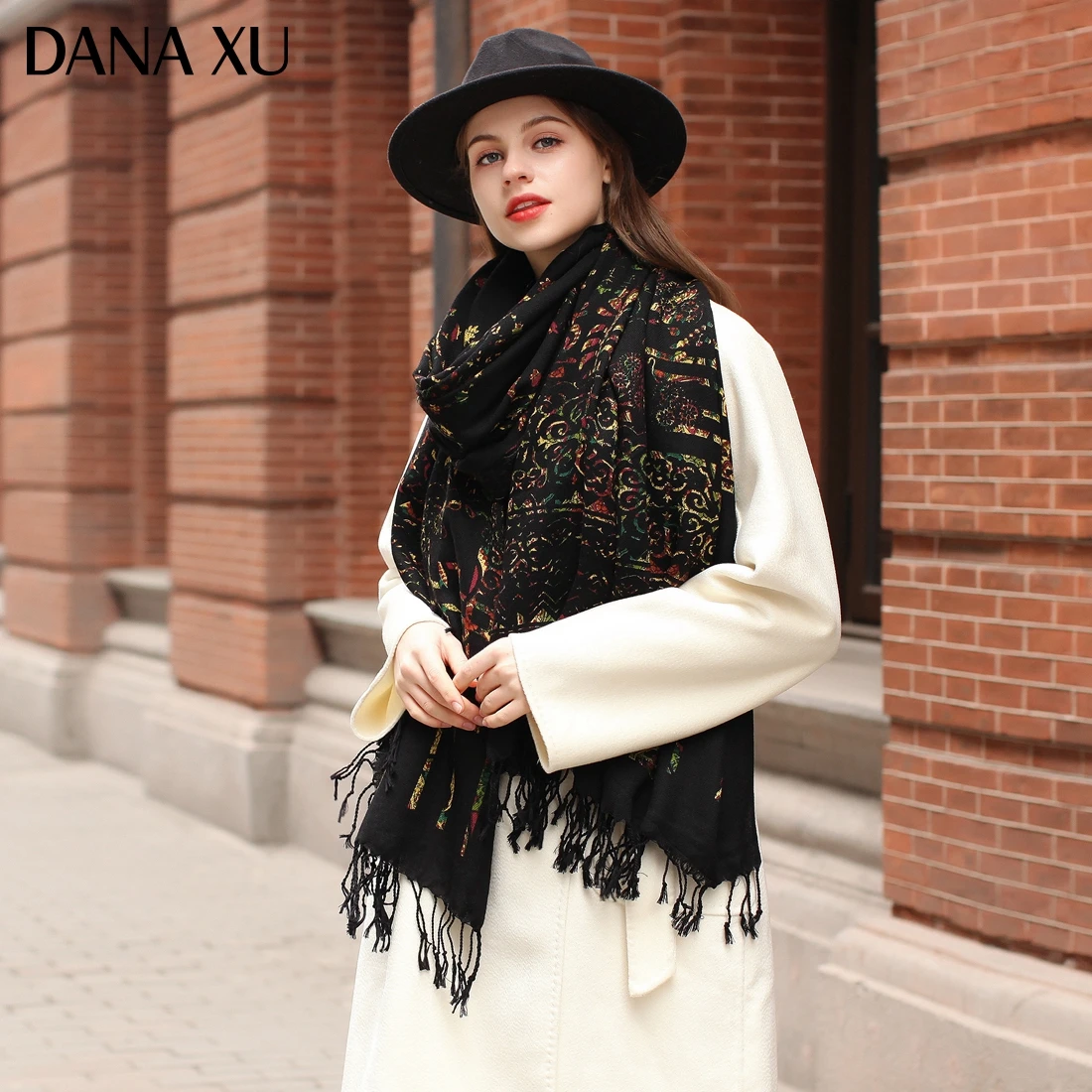 

DANA XU Bufanda Mujer Wool Poncho Head Women Lady Warm Shawl Stoles Bandana Scarf Hijab Luxury Brand Pashmina Winter 2021