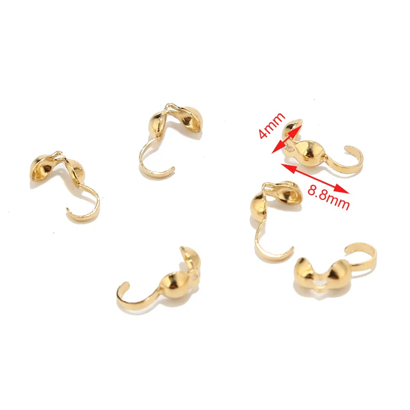 100pcs 4mm Stainless Steel Bead Tips Open Clamshell Fold-Over Bead Tips Knot Covers End Caps for DIY Jewelry Making Findings