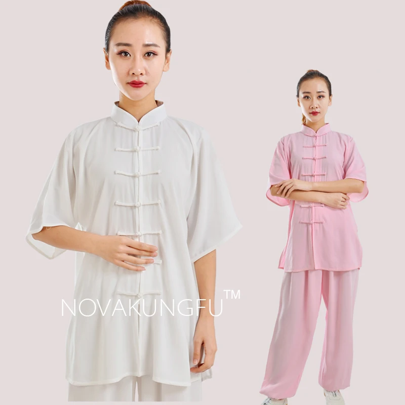 

2024 Spring Summer Tai Chi Uniform - Cotton Silk Blend Mid-Sleeve Martial Arts Suit for Morning Practice & Kung Fu Performance