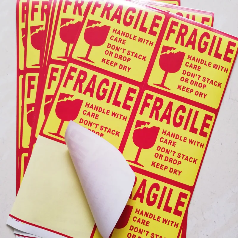 60pcs 10x10cm Handle With Care Fragile Products Box Warning Shipping Label Sticker