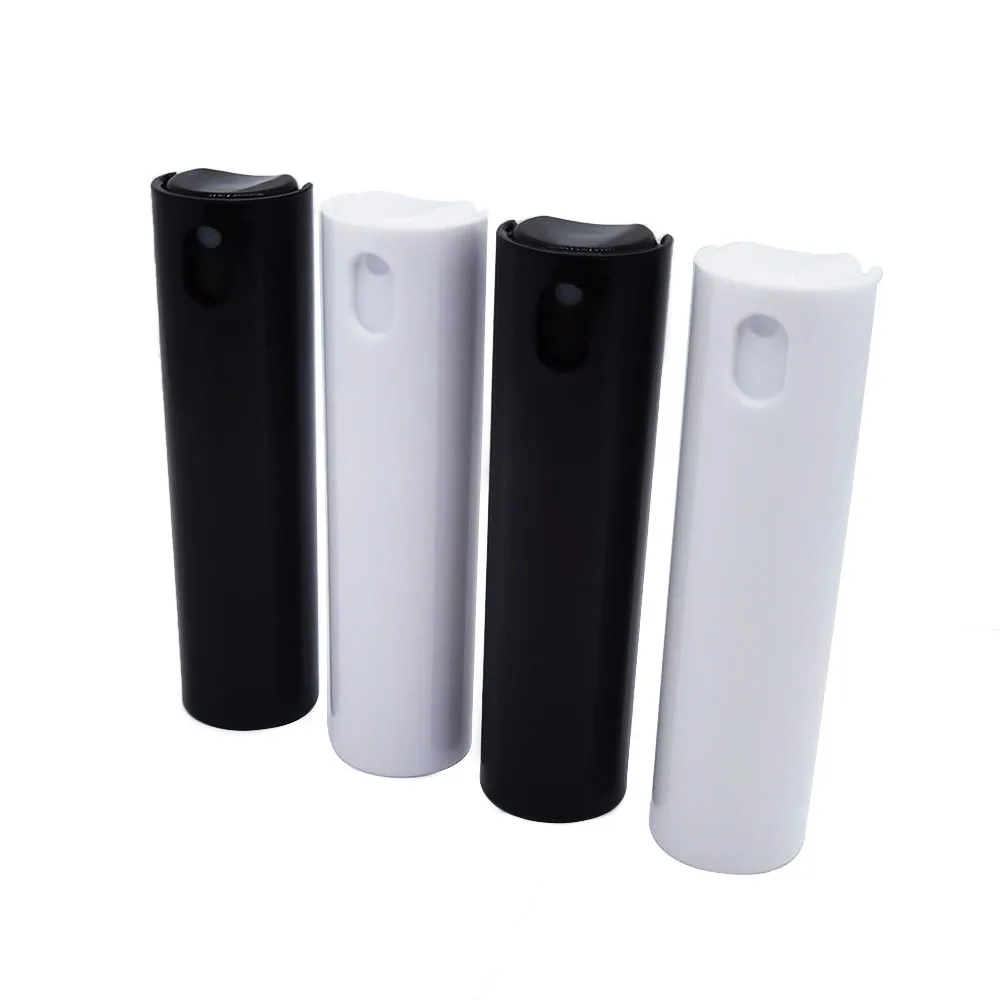 

360pcs/lot 10ml Mini Perfume Spray Bottle Plastic Black White Cover e Liquid Sparyer Bottle Travel Packaging Container