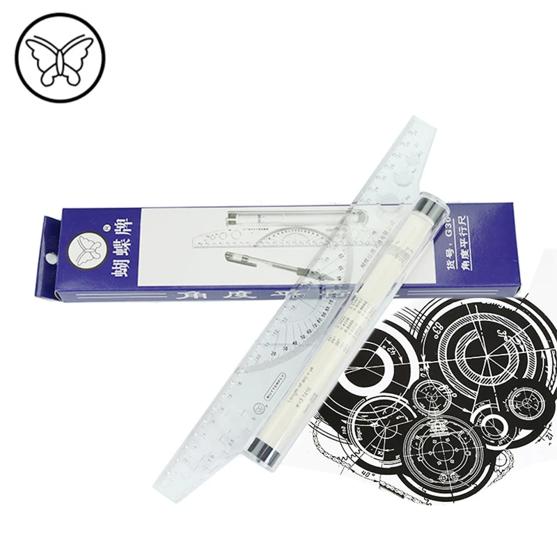 Farfalla G30 di Plastica Multi-purpose Angolo di Righello Parallelo 30 centimetri di Rotolamento Pusher Rullo Righello Angolo di Bilanciamento Bilancia Disegno Righello