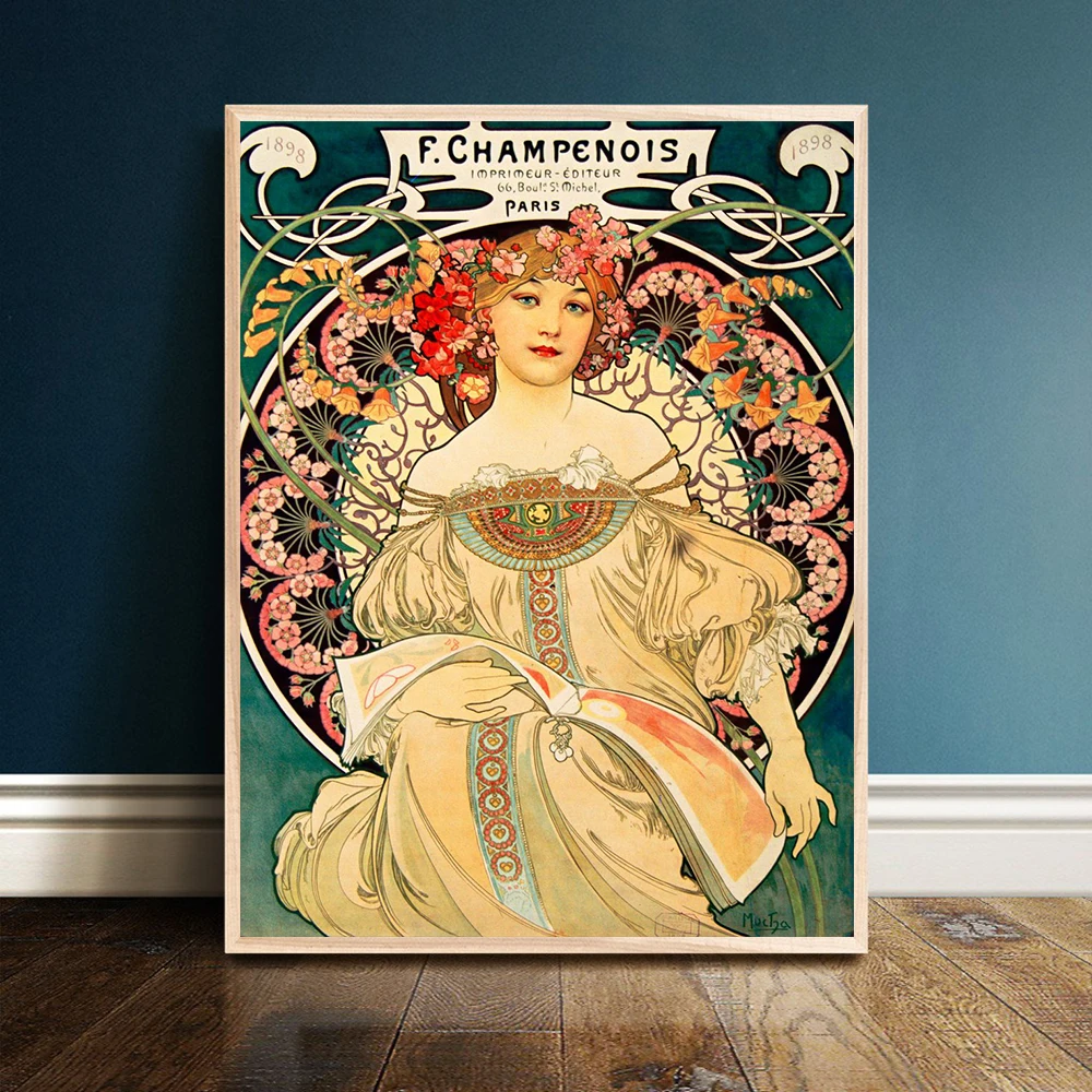 Folies Bergere-pinturas en lienzo en la pared, carteles de chica bebedora, Cuadros artísticos de pared, Mucha Art Nouveau Cuadros, decoración del hogar