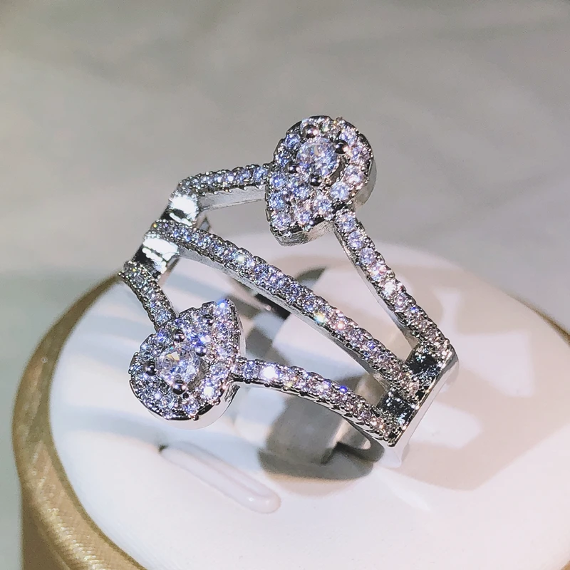 High quality double water drop symmetry creative ring 925 sterling silver suitable for couples party Valentine's Day gifts