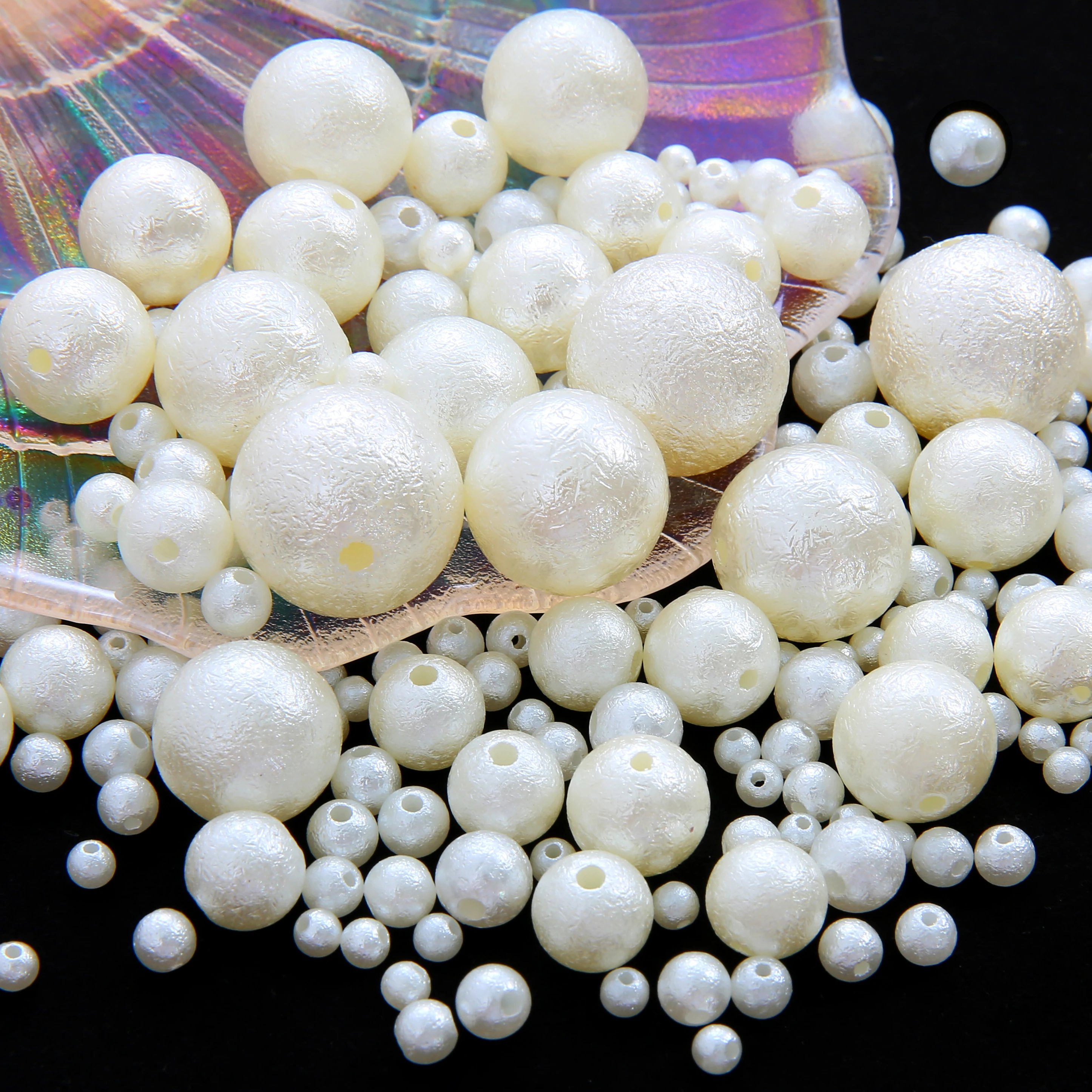 4-20mm White Wrinkle Imitation Pearl Round Acrylic ABS Beads DIY Earring Necklace For Jewelry Making Wedding Garment Accessories