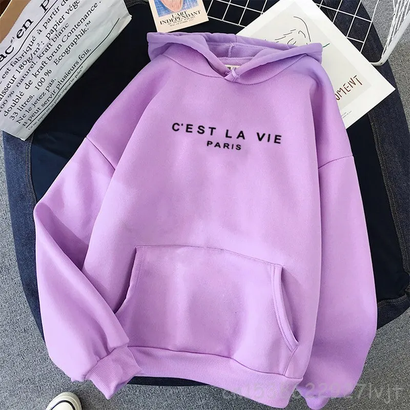 

Vintage Women's Hoodies Full Sleeve Hoodie Letters Sweatshirt Cool Women Hoody Cest La Vie Paris Fashion Cool Top Pullovers