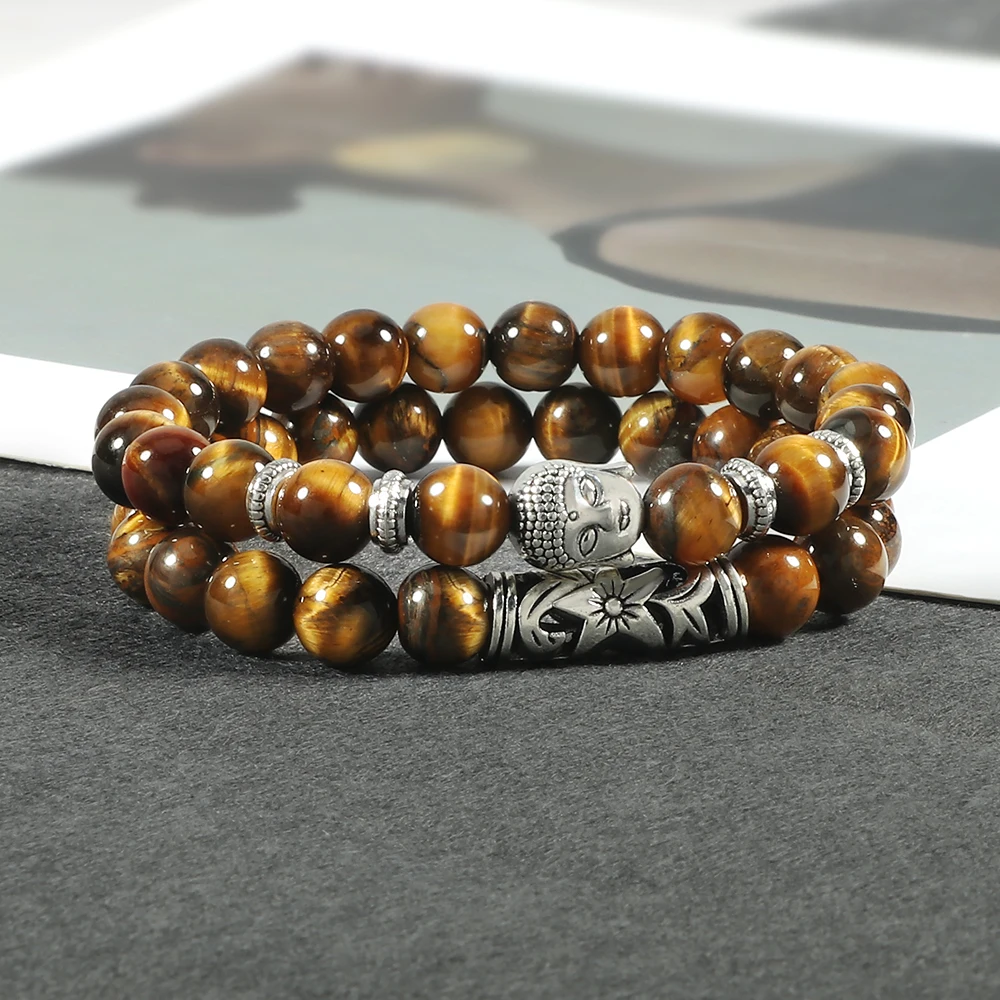 2Pcs/Set Wooden Beaded Buddha Bracelet Natural Stone Bracelets for Men Women Buddhist Meditation Rosary Jewelry Gift Pulseras