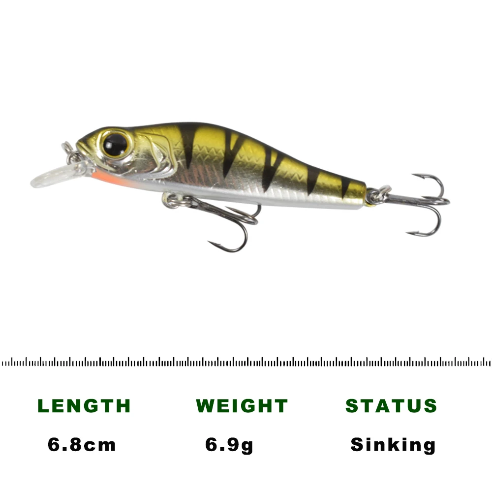 AYWFISH Mini Minnow Wobblers 68mm 6.9g Musky Hard Plastic Lure Shallow Bill Jerk Bait Sinking Jerkbait Mini Pike Fishing Tackle