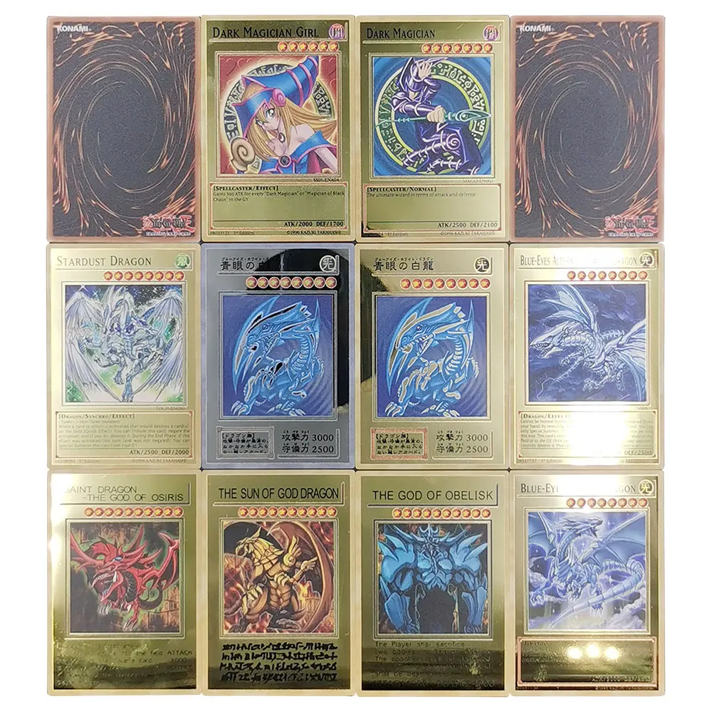 Yu-gi-oh Tarjeta de colección de aleación, ojos azules, obelisco mágico oscuro, Slifer Yugioh Ra, tarjetas de Metal dorado, regalo de cumpleaños y