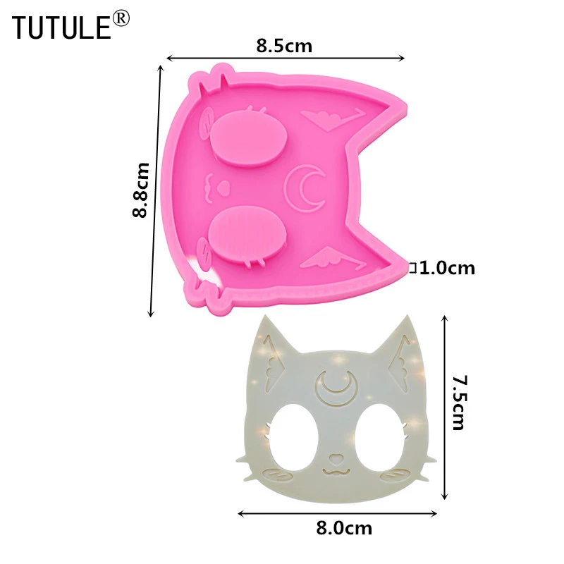 Shiny Cat head anti-wolf artifact silicone mold DIY Tag Kitty Keychain UV For Resin Polymer Clay Baking Silicone Molds