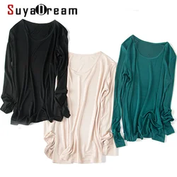 Suyadream-女性のためのシンプルなシルクTシャツ,長袖の無地の服,健康的なトップス,秋,冬,ワイン,コレクション2021