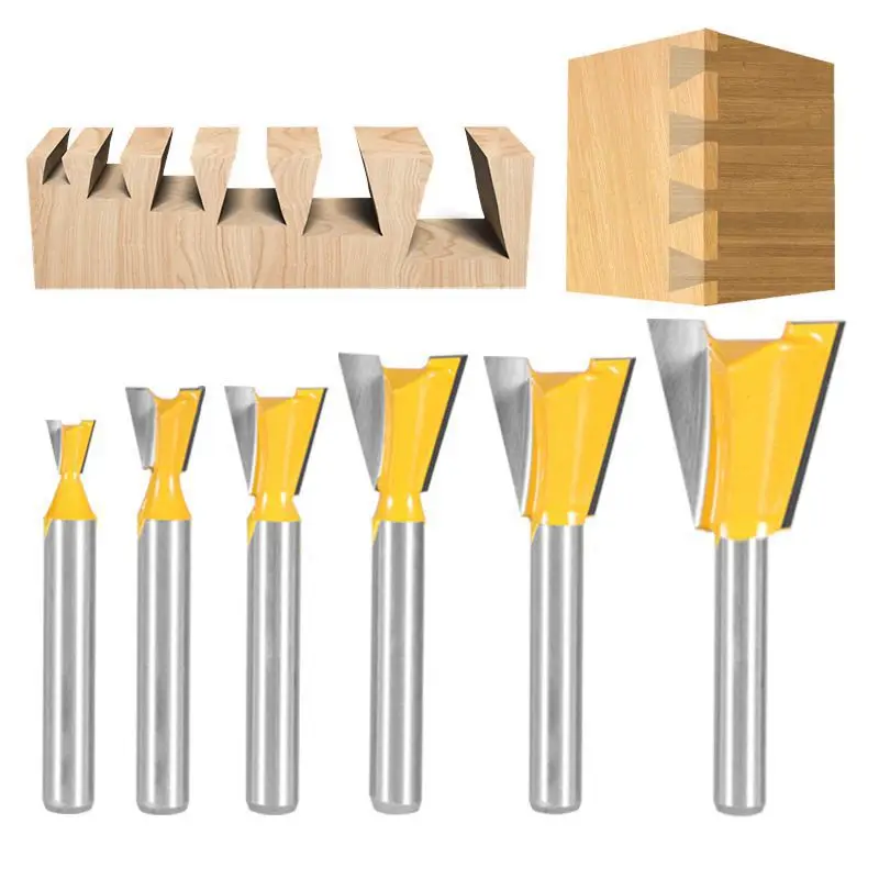 6pcs Handles Dovetail Knife Sub-mouth Woodworking Milling Cutter Carving Knife Small Dovetail Slotting Tenon Knife